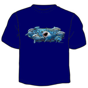 Стая акул на ярко- синем  ― Интернет магазин "Прикольные футболки"