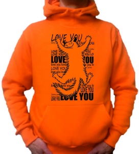 Толстовка оранжевая "Кот Love you" ― Интернет магазин "Прикольные футболки"